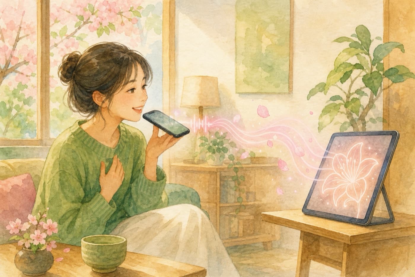 愛する人の声が、リリーの花へ音の波となって届くようす